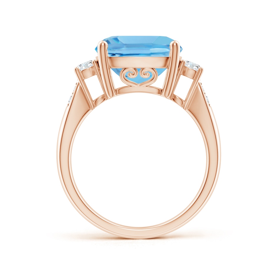 11mm A Cushion Swiss Blue Topaz Solitaire Ring with Diamond Accents in Rose Gold side-1