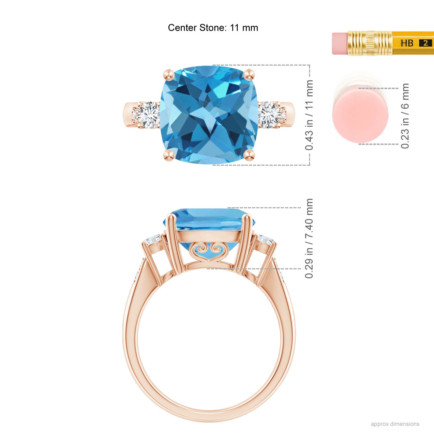 AA - Swiss Blue Topaz / 6.25 CT / 14 KT Rose Gold