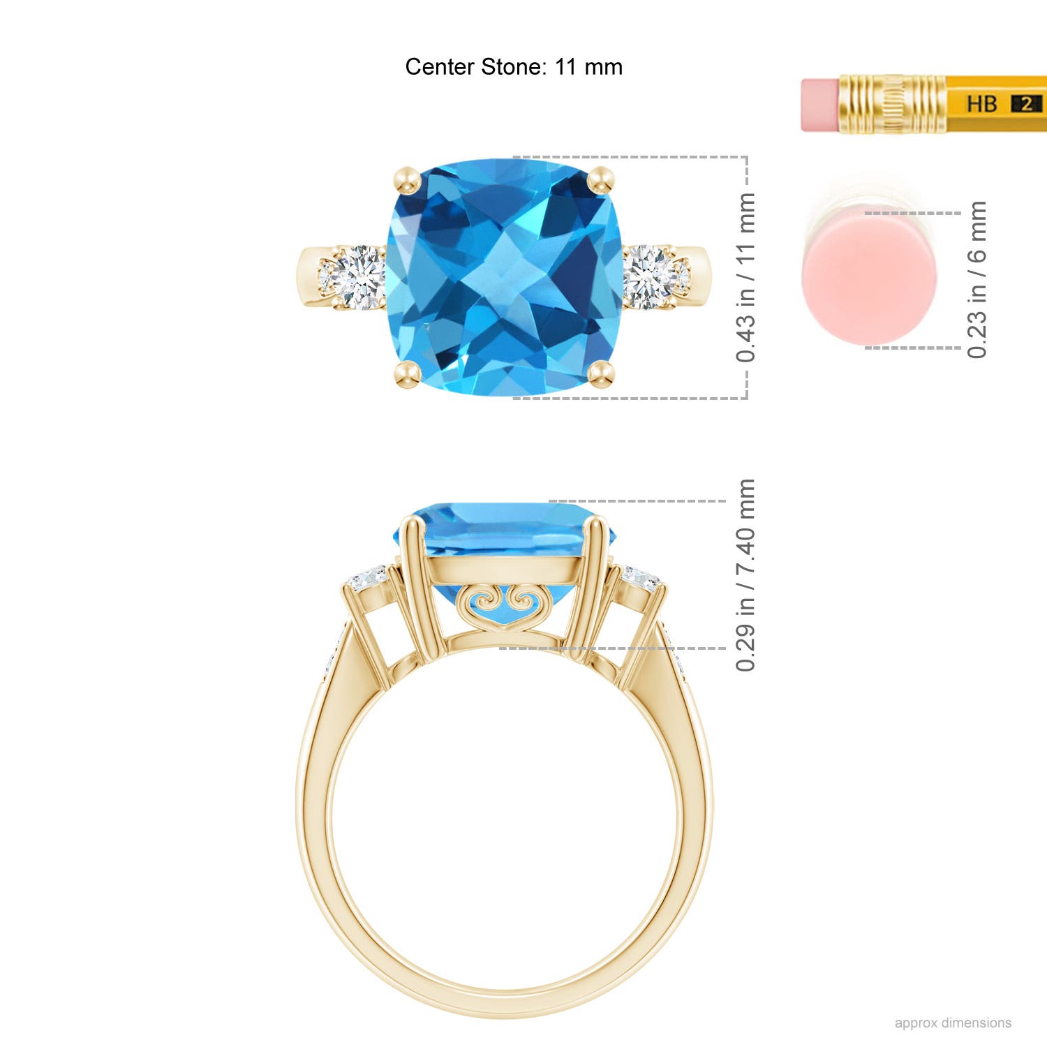 AAA - Swiss Blue Topaz / 6.25 CT / 14 KT Yellow Gold