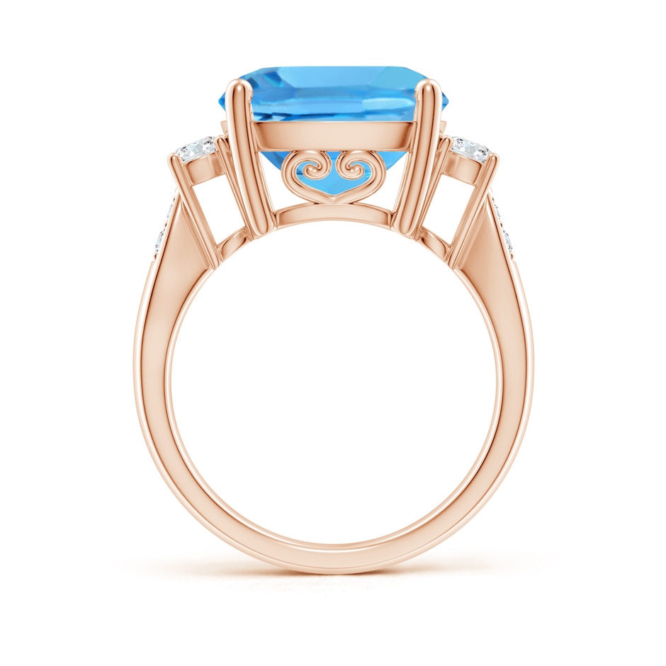 12mm AAA Cushion Swiss Blue Topaz Solitaire Ring with Diamond Accents in Rose Gold side-1