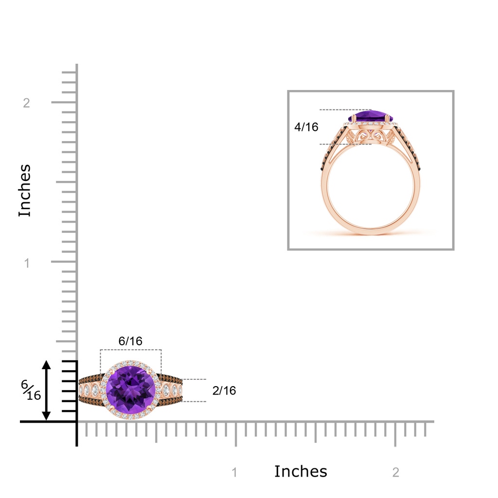 8mm AAAA Round Amethyst Halo Regal Ring with Diamond Accents in Rose Gold Product Image