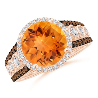 10mm AAAA Round Citrine Halo Regal Ring with Diamond Accents in Rose Gold