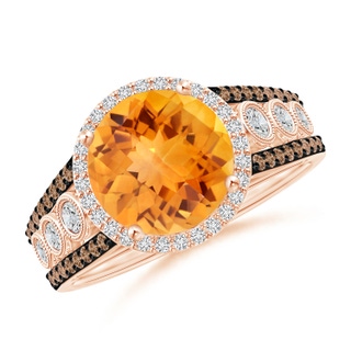 9mm AAA Round Citrine Halo Regal Ring with Diamond Accents in Rose Gold