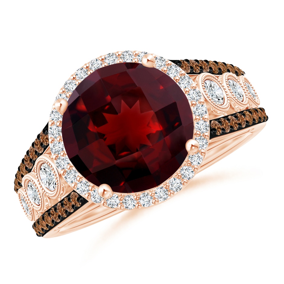 10mm AAAA Round Garnet Halo Regal Ring with Diamond Accents in Rose Gold 