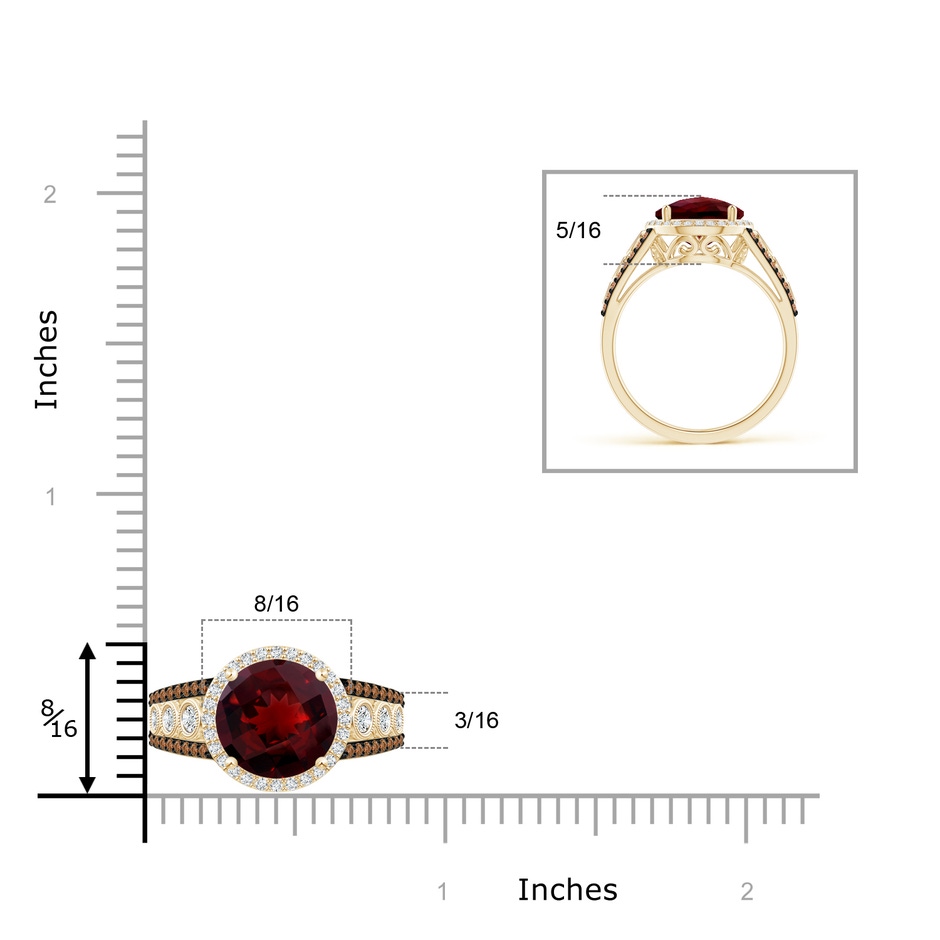 10mm AAAA Round Garnet Halo Regal Ring with Diamond Accents in Yellow Gold ruler