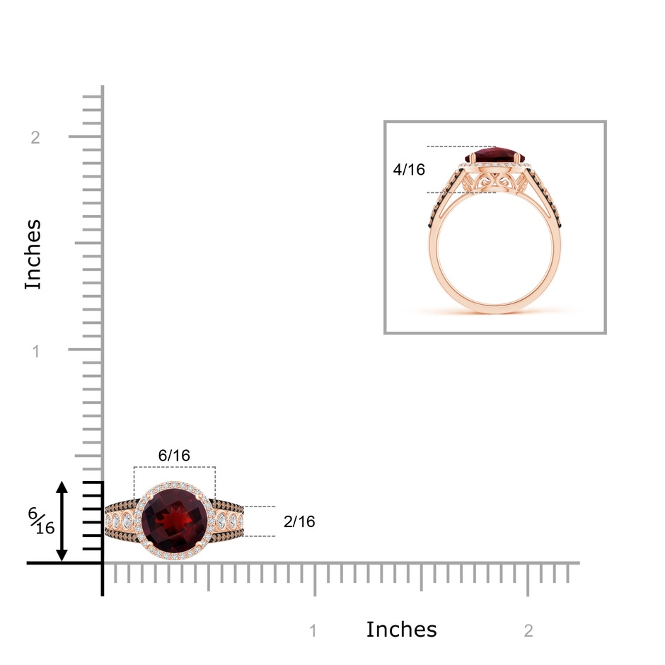 8mm AAA Round Garnet Halo Regal Ring with Diamond Accents in Rose Gold ruler