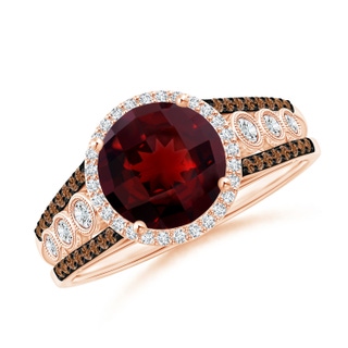 8mm AAAA Round Garnet Halo Regal Ring with Diamond Accents in Rose Gold