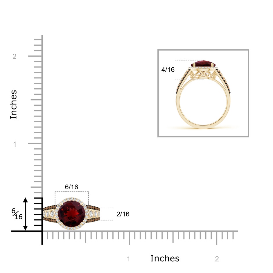 8mm AAAA Round Garnet Halo Regal Ring with Diamond Accents in Yellow Gold ruler