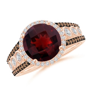 9mm AAA Round Garnet Halo Regal Ring with Diamond Accents in Rose Gold