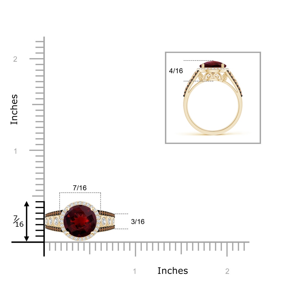 9mm AAAA Round Garnet Halo Regal Ring with Diamond Accents in Yellow Gold ruler