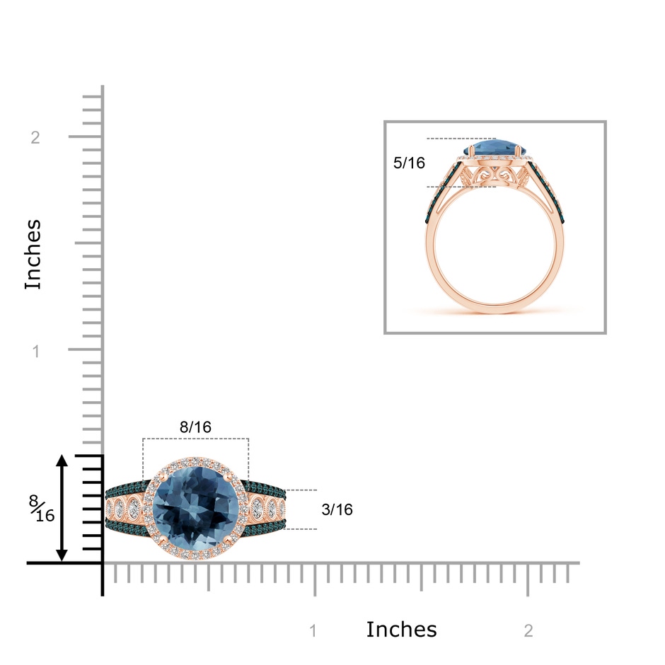 10mm AA Round London Blue Topaz Halo Regal Ring with Diamond Accents in Rose Gold product image