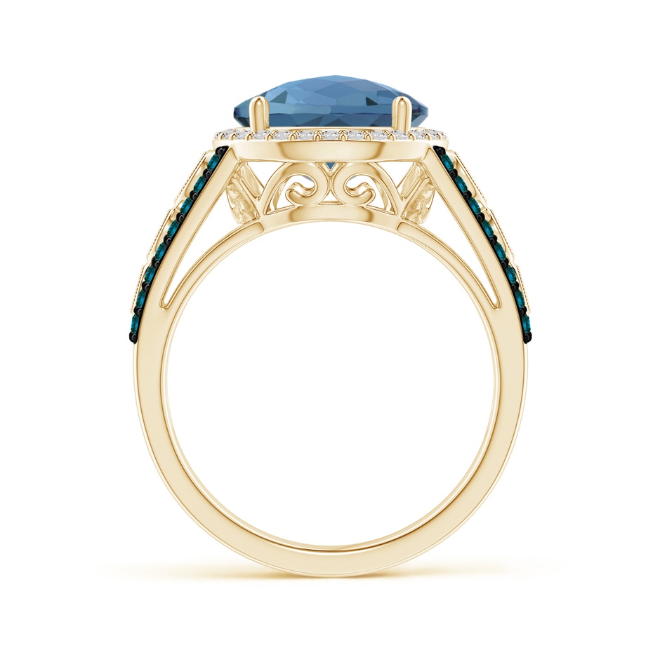 10mm AA Round London Blue Topaz Halo Regal Ring with Diamond Accents in Yellow Gold product image