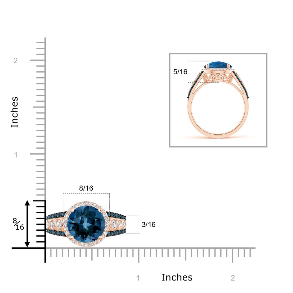10mm AAAA Round London Blue Topaz Halo Regal Ring with Diamond Accents in Rose Gold product image