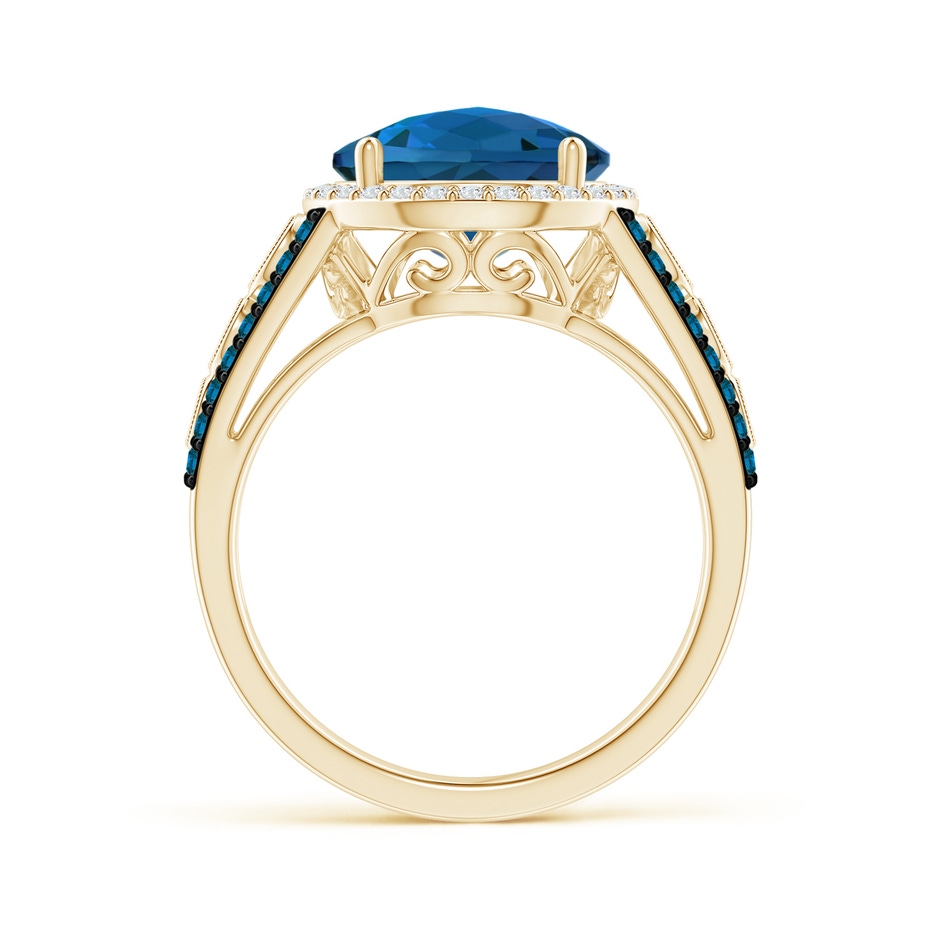 10mm AAAA Round London Blue Topaz Halo Regal Ring with Diamond Accents in Yellow Gold product image