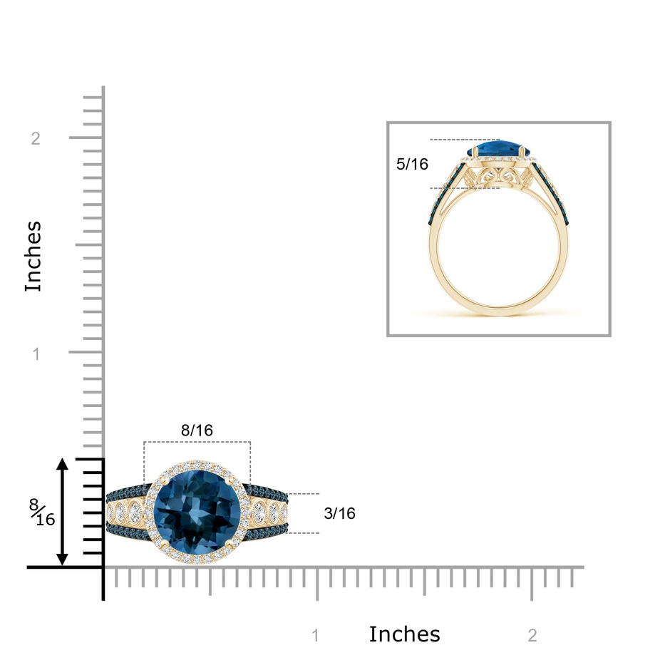 10mm AAAA Round London Blue Topaz Halo Regal Ring with Diamond Accents in Yellow Gold product image