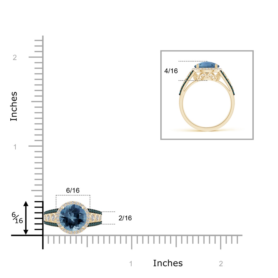 8mm AA Round London Blue Topaz Halo Regal Ring with Diamond Accents in Yellow Gold product image
