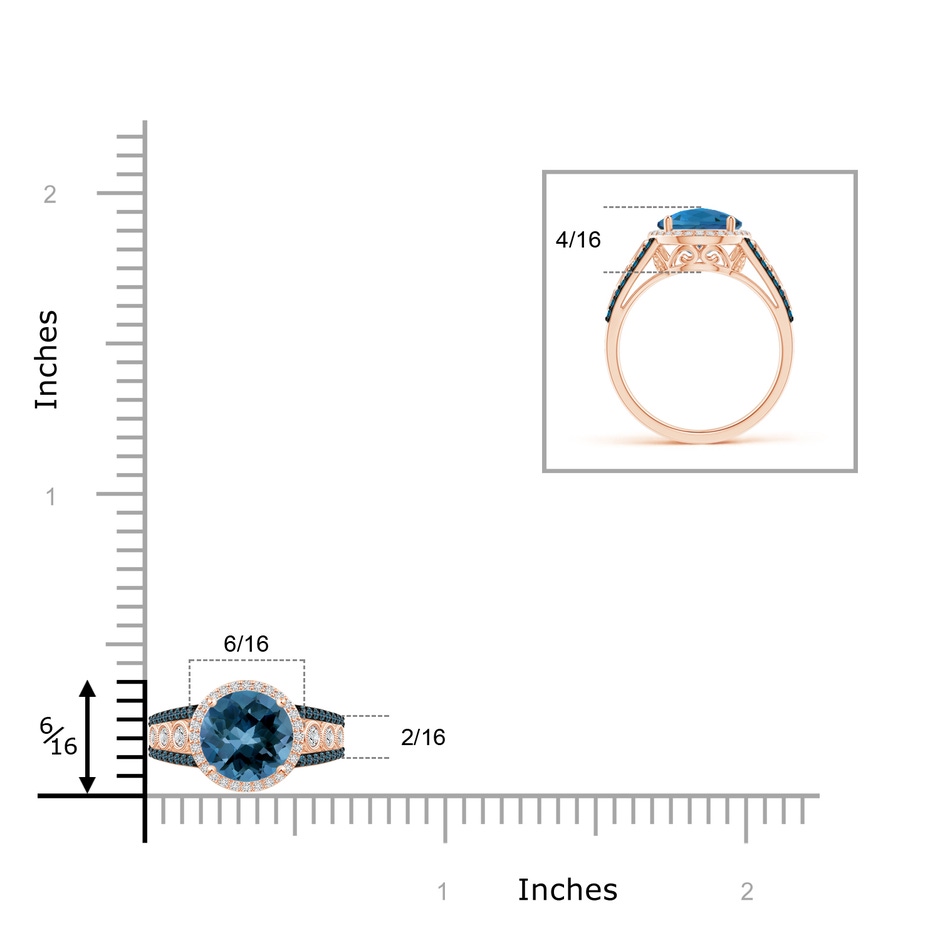 8mm AAA Round London Blue Topaz Halo Regal Ring with Diamond Accents in Rose Gold product image