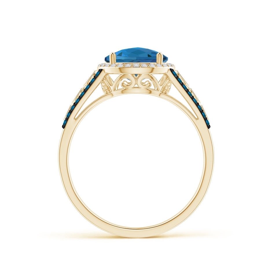 8mm AAA Round London Blue Topaz Halo Regal Ring with Diamond Accents in Yellow Gold product image