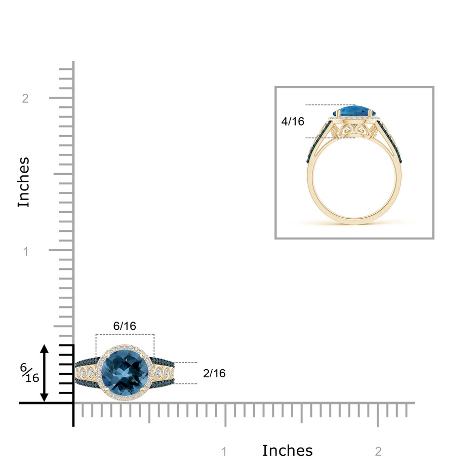 8mm AAA Round London Blue Topaz Halo Regal Ring with Diamond Accents in Yellow Gold product image