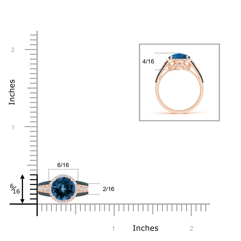 8mm AAAA Round London Blue Topaz Halo Regal Ring with Diamond Accents in Rose Gold product image