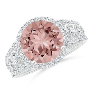 12mm AAAA Round Morganite Halo Regal Ring with Diamond Accents in P950 Platinum