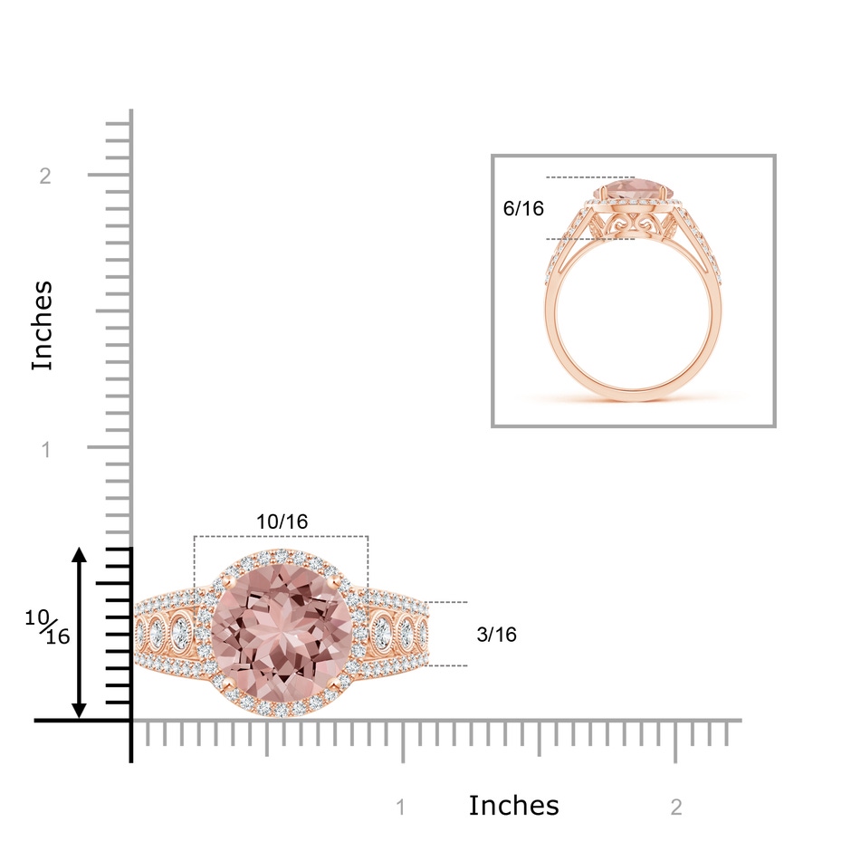 12mm AAAA Round Morganite Halo Regal Ring with Diamond Accents in Rose Gold product image