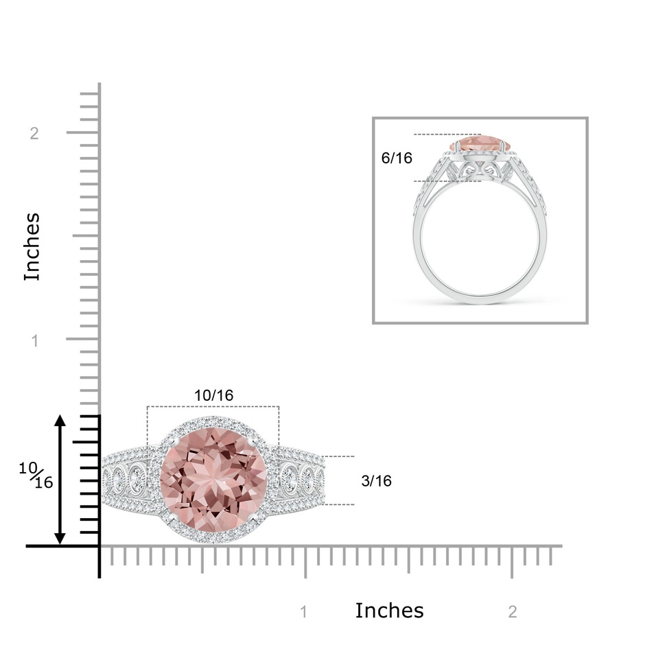 12mm AAAA Round Morganite Halo Regal Ring with Diamond Accents in White Gold product image