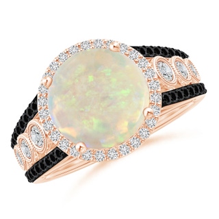 10mm AAA Round Opal Halo Regal Ring with Diamond Accents in Rose Gold