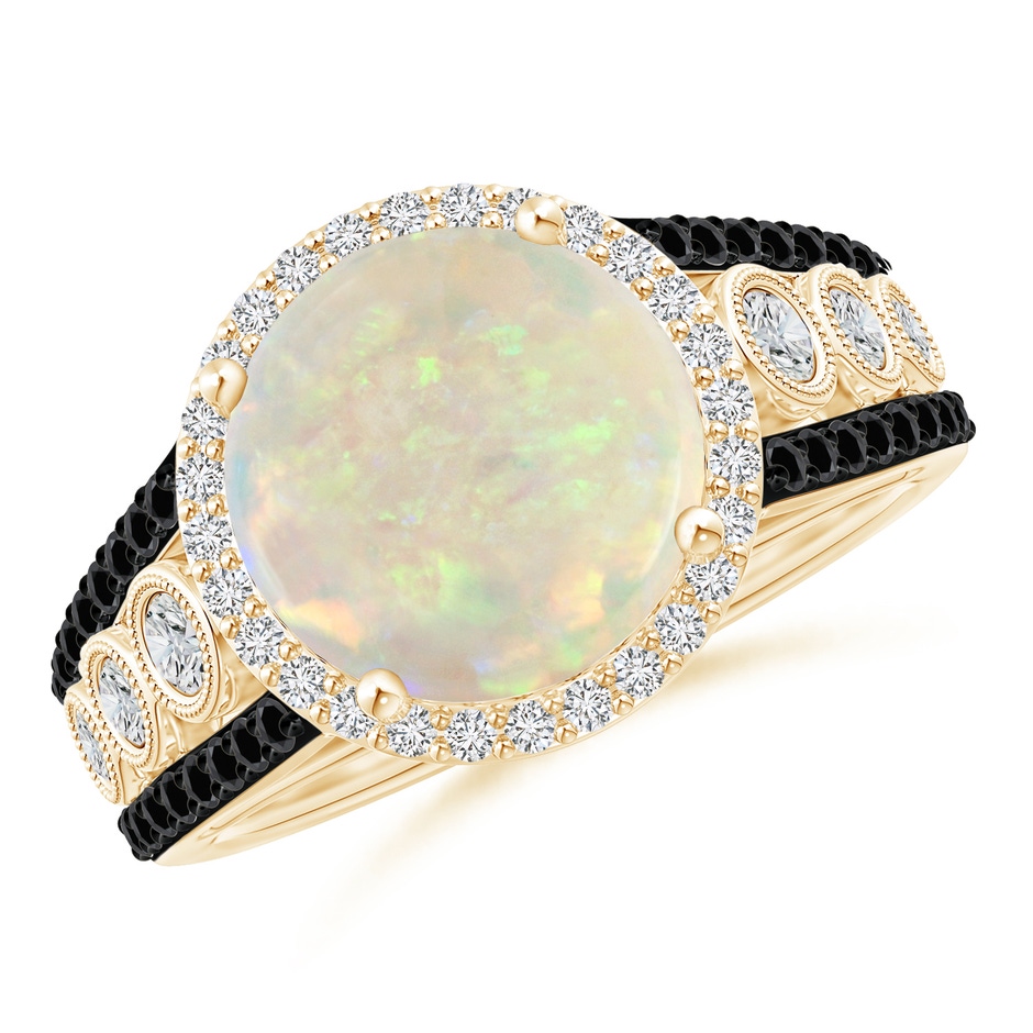 10mm AAA Round Opal Halo Regal Ring with Diamond Accents in Yellow Gold 