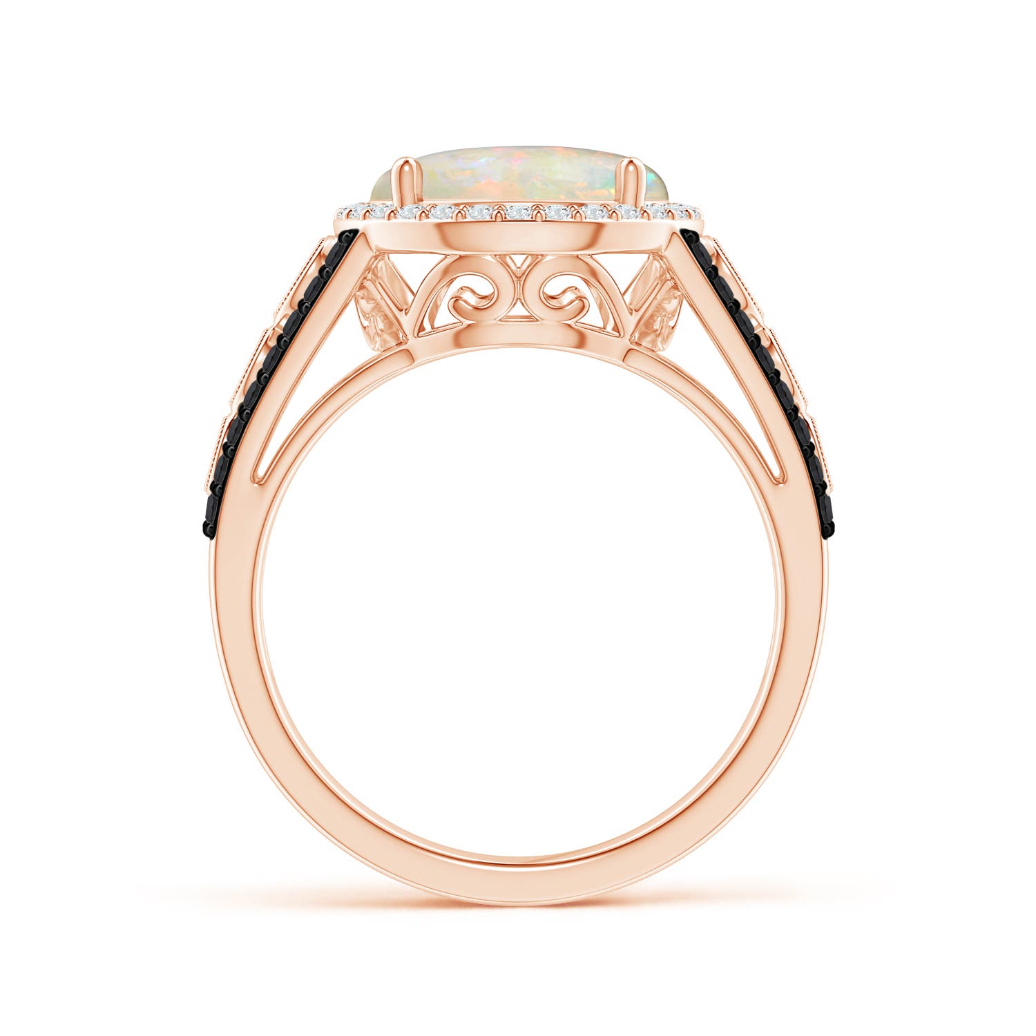 10mm AAAA Round Opal Halo Regal Ring with Diamond Accents in Rose Gold