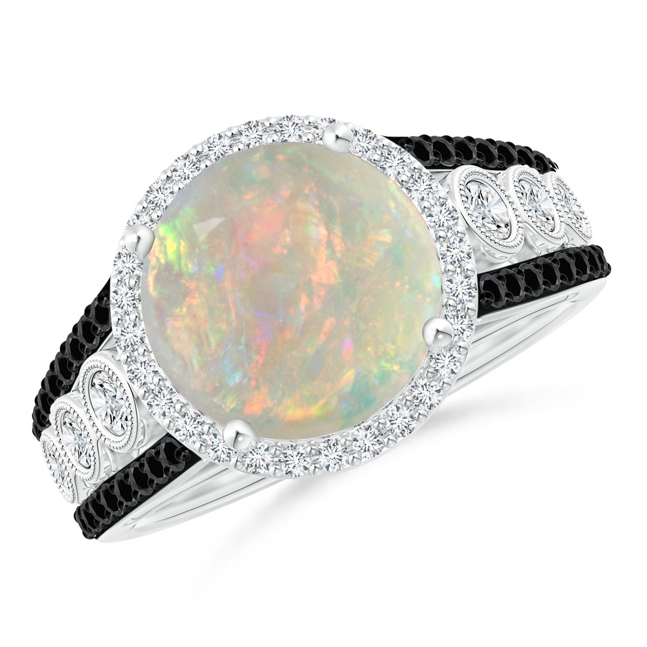10mm AAAA Round Opal Halo Regal Ring with Diamond Accents in White Gold 