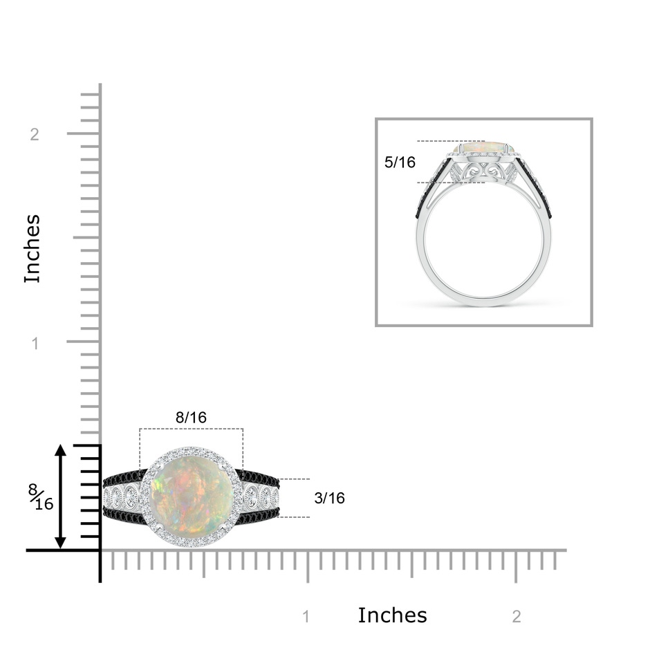 10mm AAAA Round Opal Halo Regal Ring with Diamond Accents in White Gold ruler