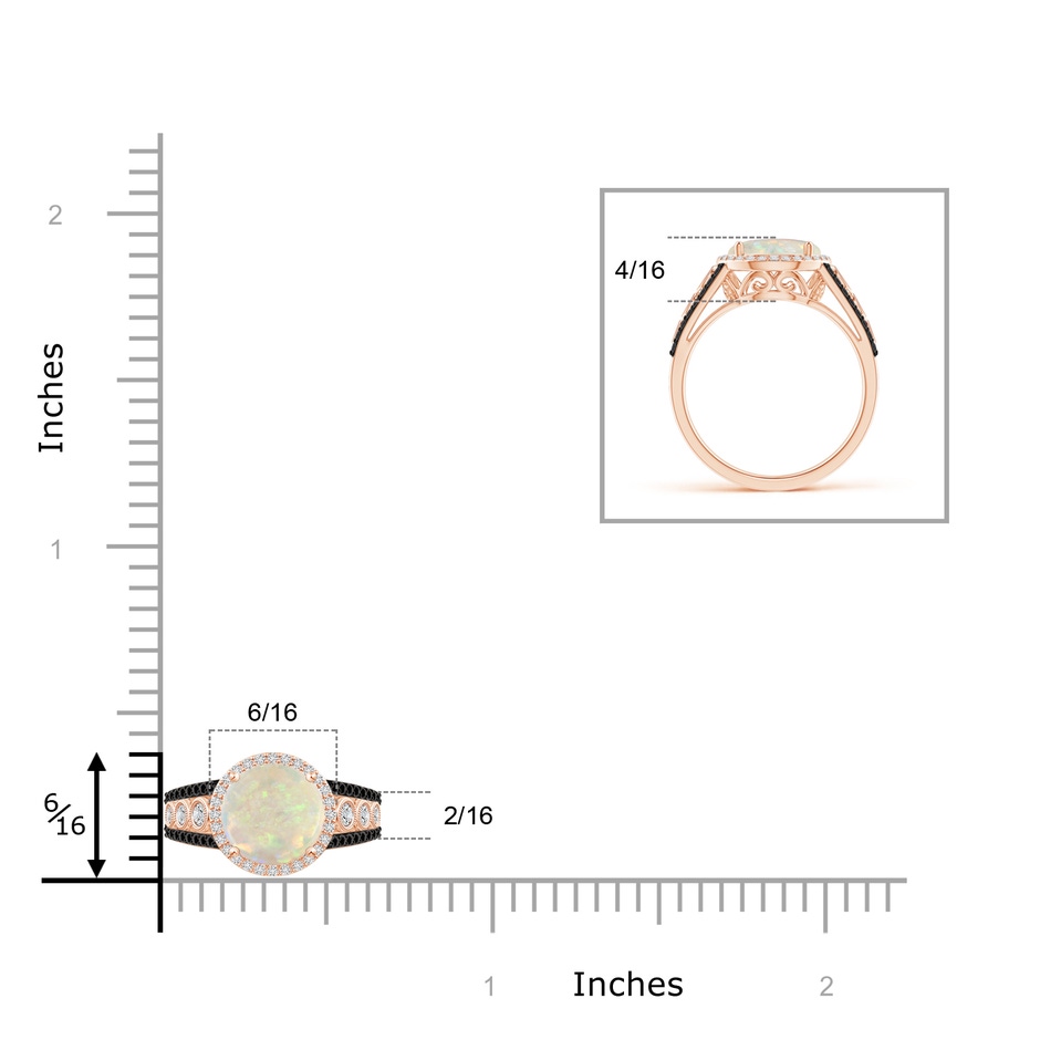 8mm AAA Round Opal Halo Regal Ring with Diamond Accents in Rose Gold ruler