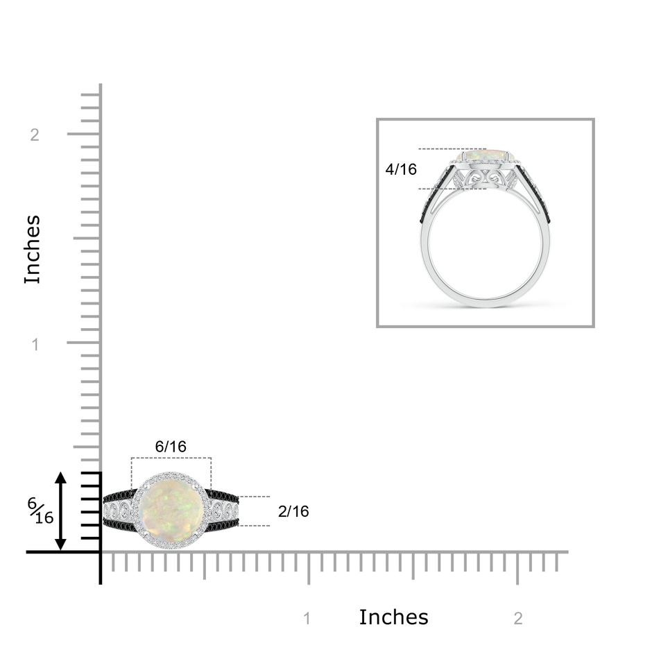 8mm AAA Round Opal Halo Regal Ring with Diamond Accents in White Gold ruler