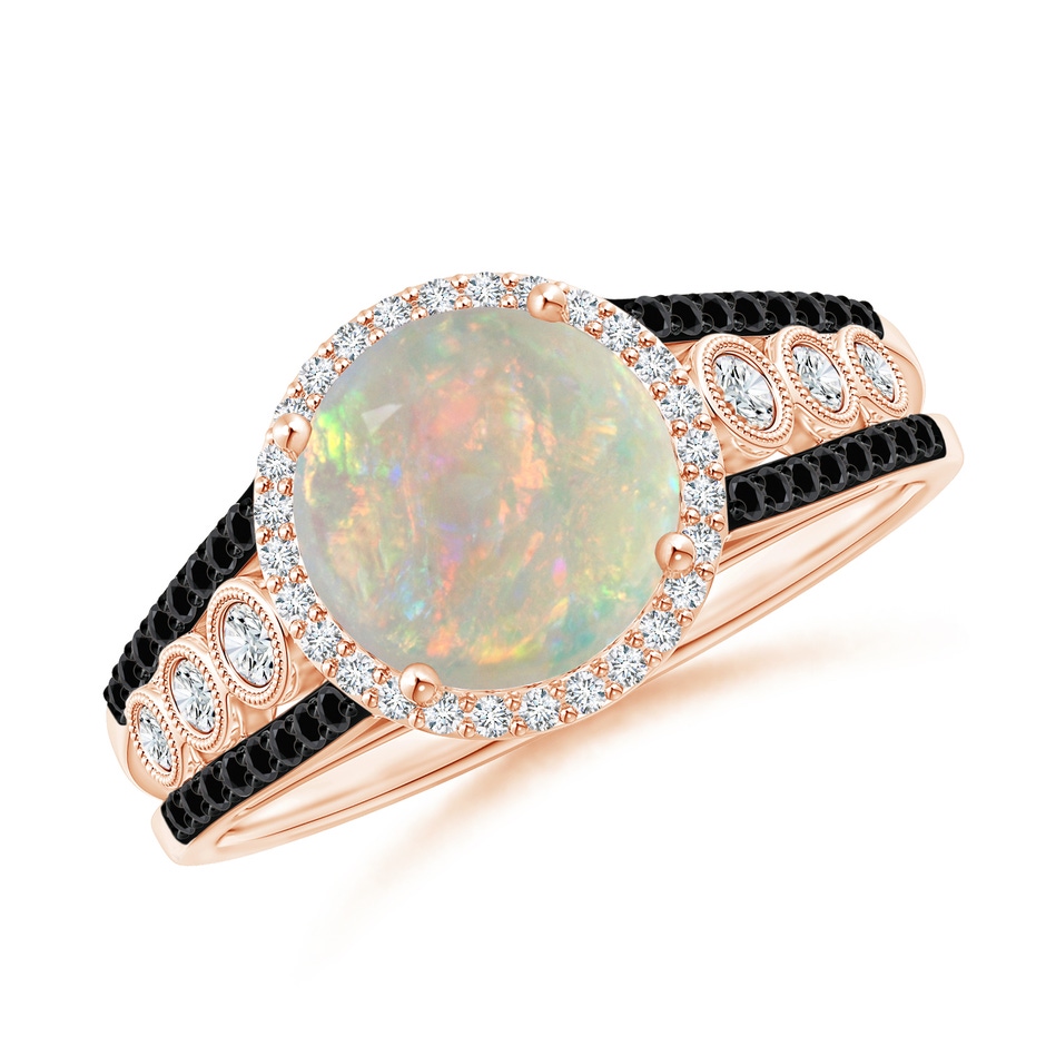 8mm AAAA Round Opal Halo Regal Ring with Diamond Accents in Rose Gold 