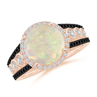 9mm AAA Round Opal Halo Regal Ring with Diamond Accents in Rose Gold