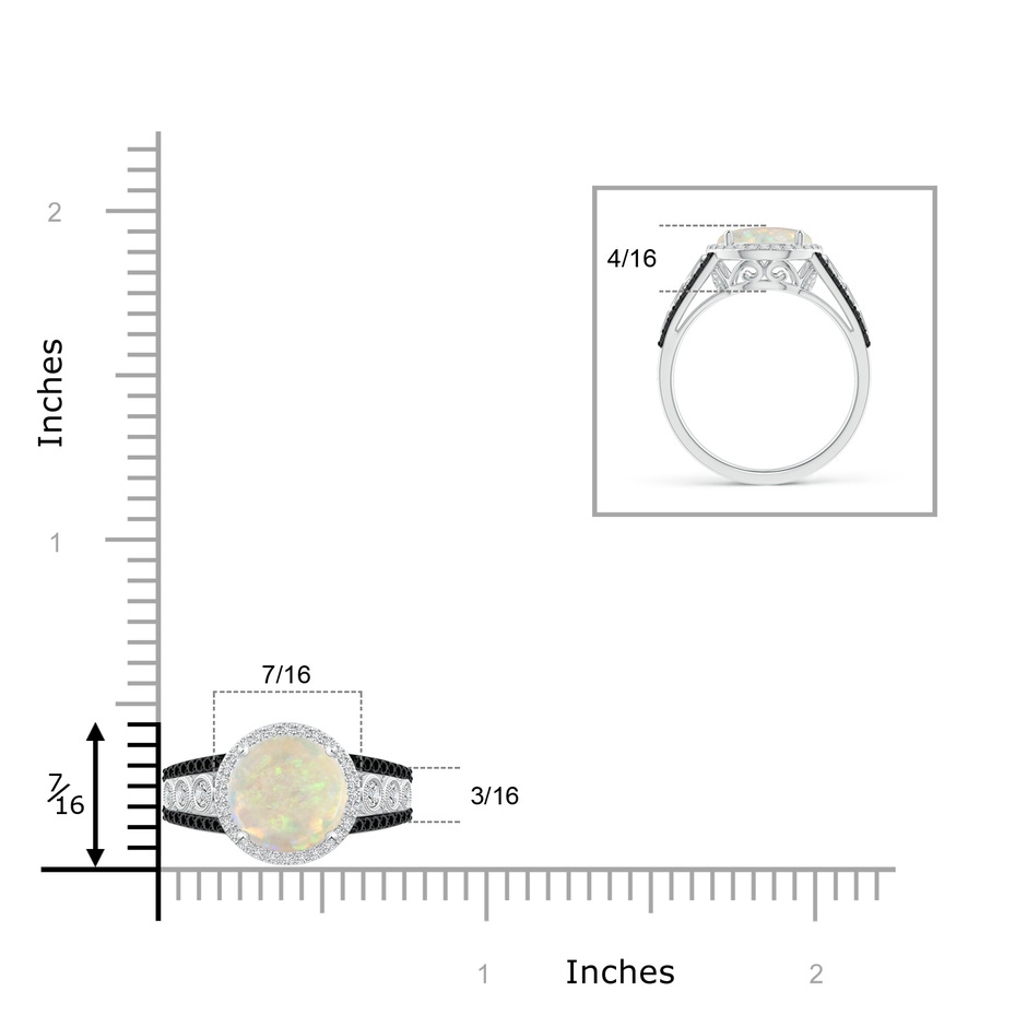 9mm AAA Round Opal Halo Regal Ring with Diamond Accents in White Gold ruler