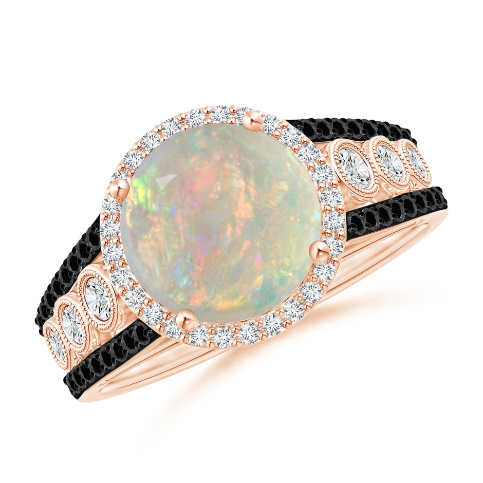 9mm AAAA Round Opal Halo Regal Ring with Diamond Accents in Rose Gold 