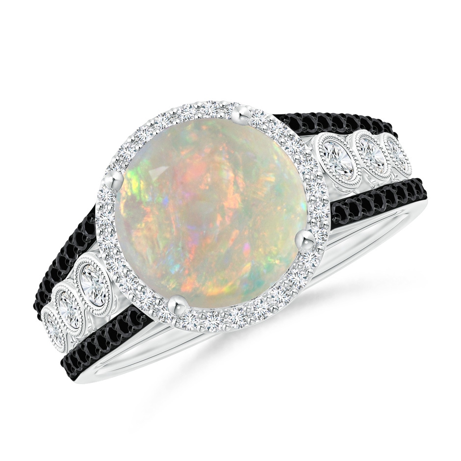 9mm AAAA Round Opal Halo Regal Ring with Diamond Accents in White Gold 