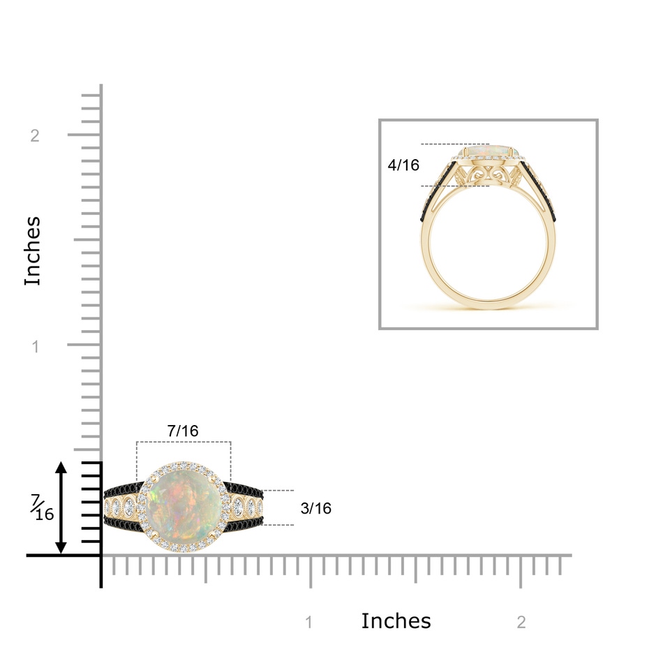 9mm AAAA Round Opal Halo Regal Ring with Diamond Accents in Yellow Gold ruler