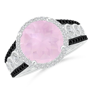 10mm AAA Round Rose Quartz Halo Regal Ring with Diamond Accents in White Gold