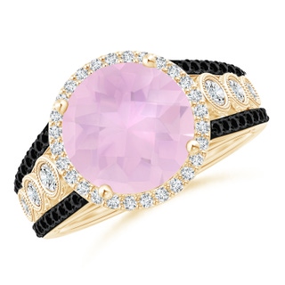 10mm AAAA Round Rose Quartz Halo Regal Ring with Diamond Accents in Yellow Gold