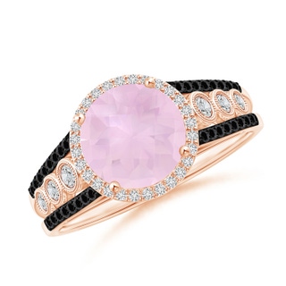 8mm AAA Round Rose Quartz Halo Regal Ring with Diamond Accents in Rose Gold