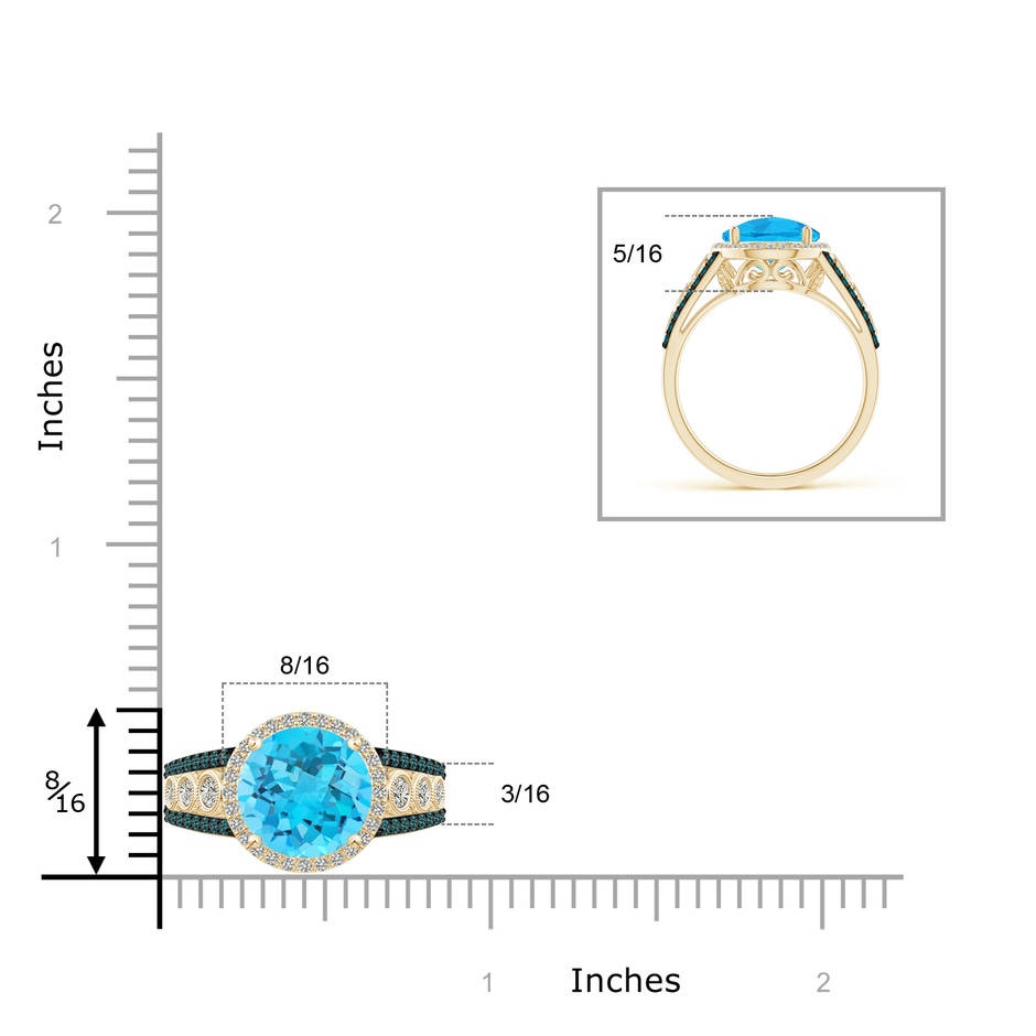 10mm A Round Swiss Blue Topaz Halo Regal Ring with Diamond Accents in Yellow Gold product image