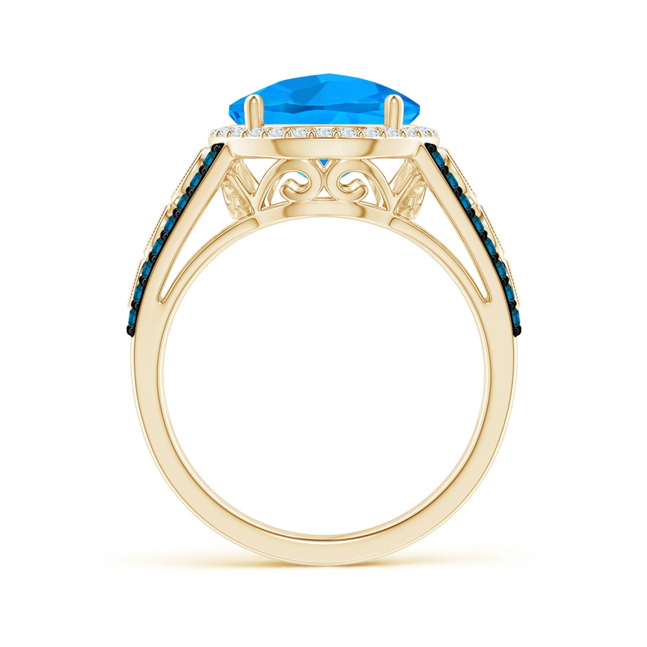 10mm AAAA Round Swiss Blue Topaz Halo Regal Ring with Diamond Accents in Yellow Gold side-1