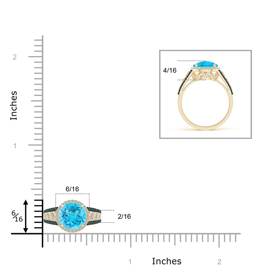 8mm A Round Swiss Blue Topaz Halo Regal Ring with Diamond Accents in Yellow Gold ruler