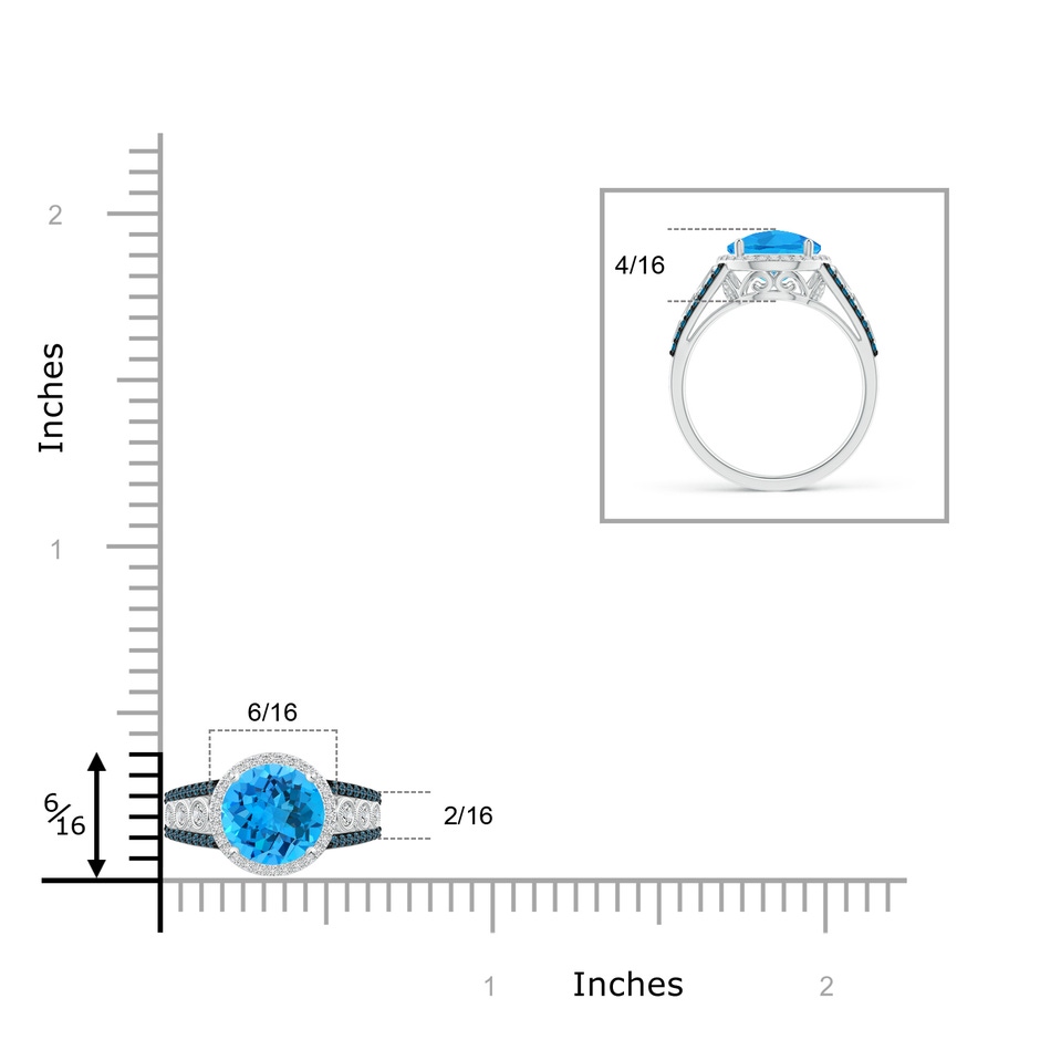 8mm AAA Round Swiss Blue Topaz Halo Regal Ring with Diamond Accents in White Gold ruler