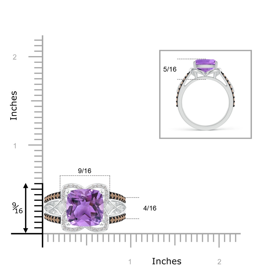 10mm AA Cushion Amethyst Celtic Knot Cocktail Ring in White Gold ruler