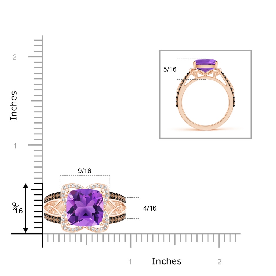 10mm AAA Cushion Amethyst Celtic Knot Cocktail Ring in Rose Gold ruler