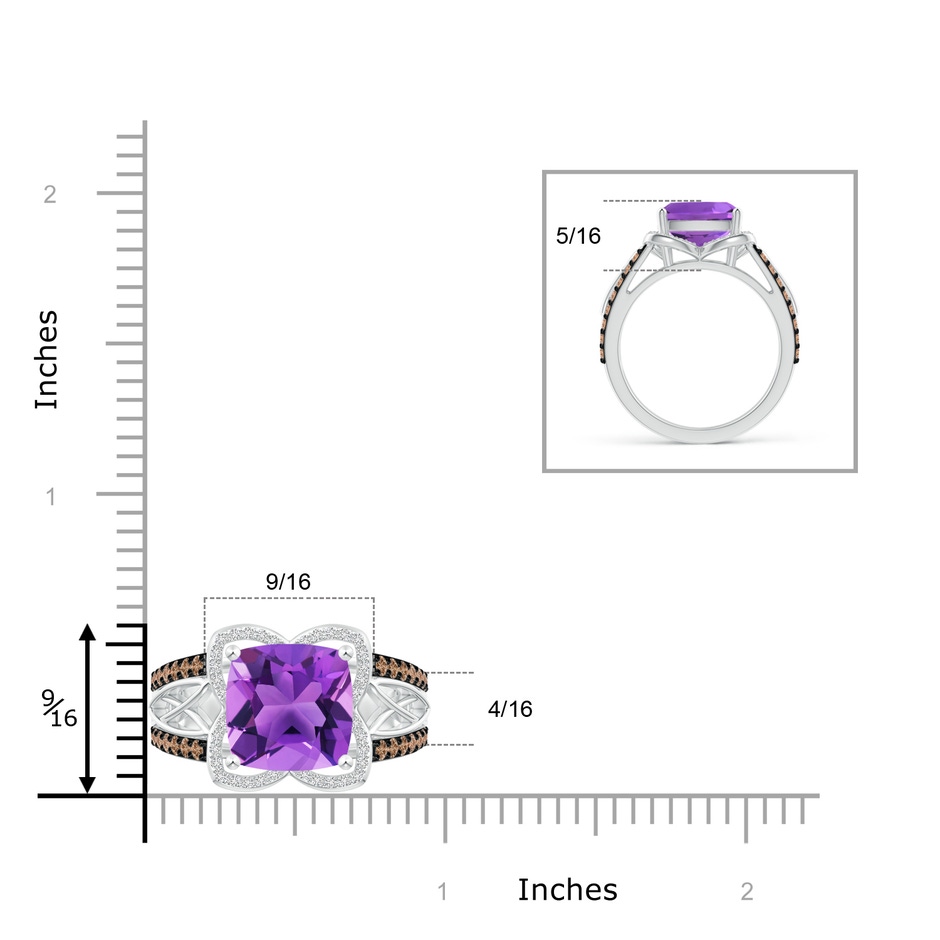 10mm AAA Cushion Amethyst Celtic Knot Cocktail Ring in White Gold ruler